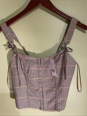 Checked Tie-Strap Bustier Top in Brown and Cream New with Tags Sz Sm Willow-Root